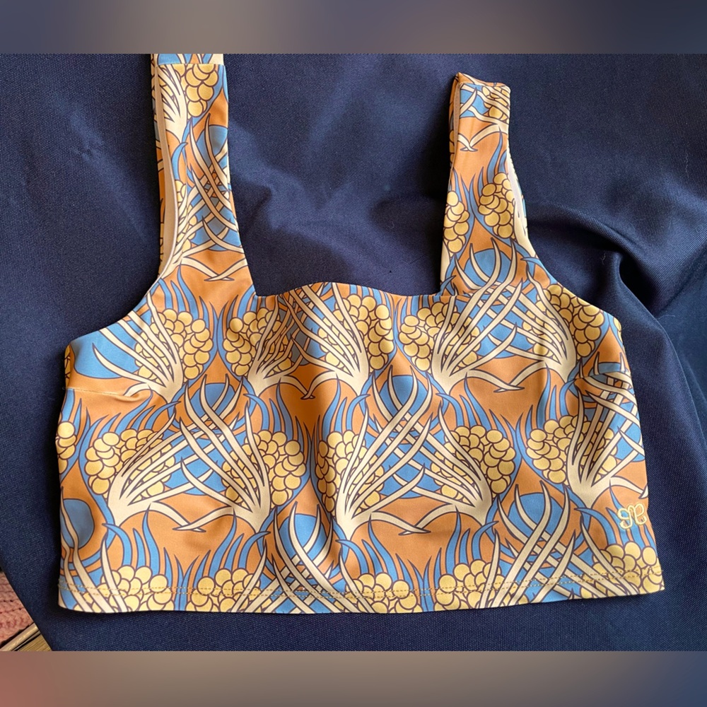 Albion fit crop swim top . Golden Hour print . Medium:
